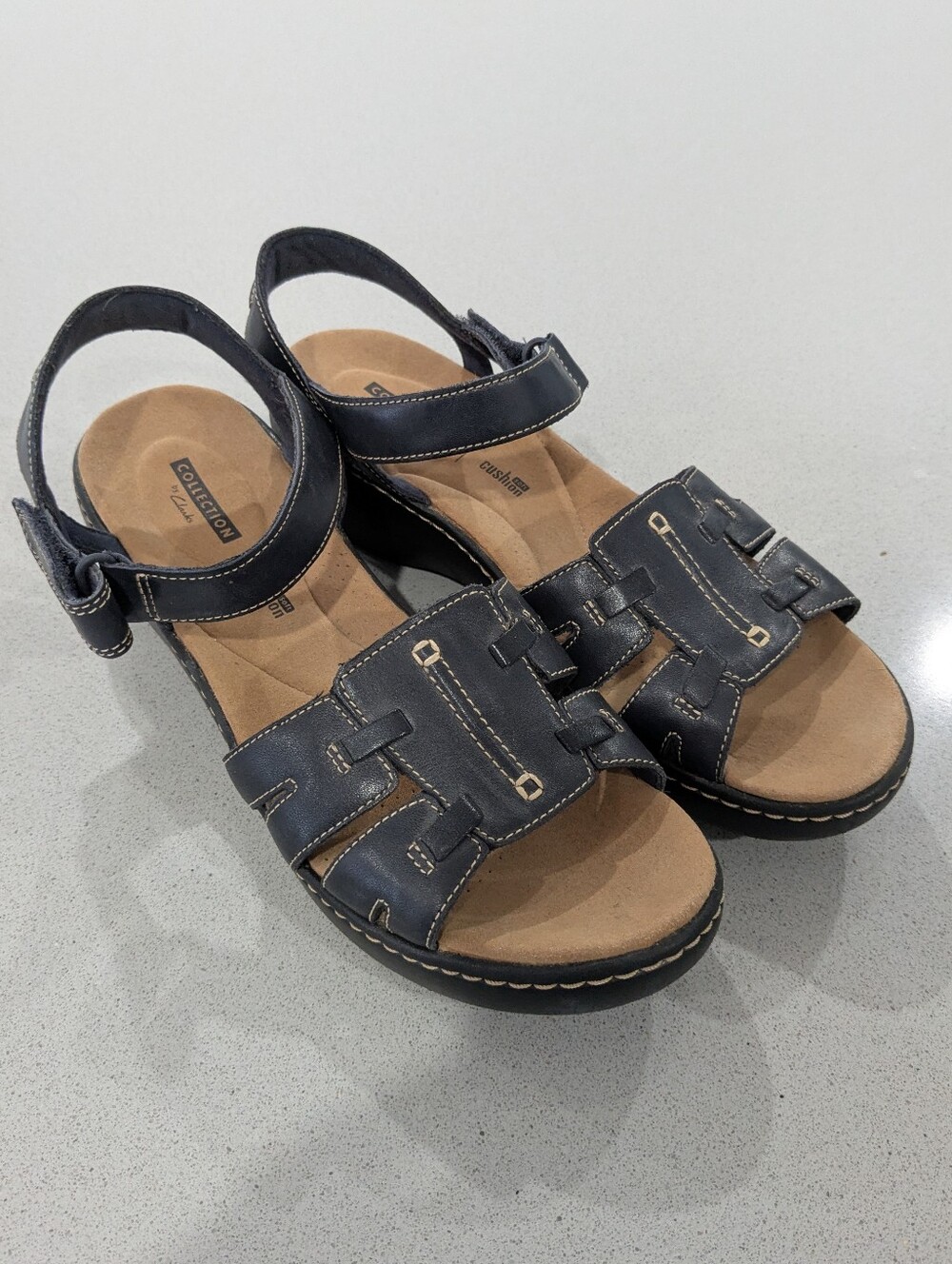Navy Clarks Leather Slingback Sandals Size 9W